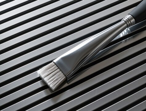 Paintbrush on metal stripes creating abstract design