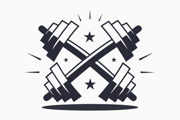 Intersecting weights accented with stars symbolize fitness and athletic achievement in a monochrome composition