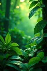 Obraz premium dense foliage of green leaves in tropical environment, foliage, jungle, forest