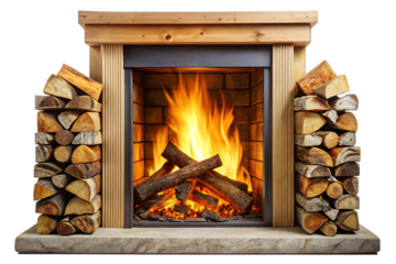  fireplace firewood isolated on white background PNG , AI GENERATED