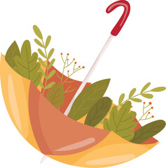 Umbrella. Autumn illustration of an umbrella with autumn leaves and plants inside.