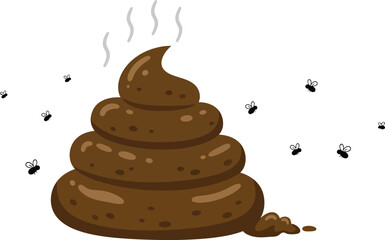 Pile of poop with flies surrounding it a humorous symbol of disgust or unpleasantness in a clean visual style isolated on transparent background