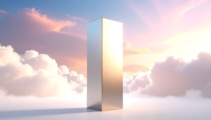 Metallic Column Against a Cloudy Sky with Warm Sunset Hues