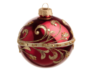Elegant red ornament with gold details for holiday decorations on a transparent background, cut out