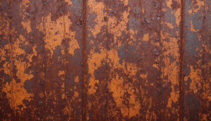 Captivating textured background of weathered rusty metal with peeling orange paint revealing industrial grit and detail