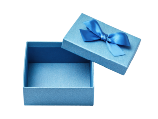 Elegant blue gift box with ribbon for special events on a transparent background, cut out