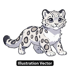 Cute Snow Leopard Cub Illustration Playful Feline with Adorable Spots and Fuzzy Tail