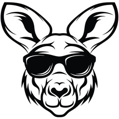 Obraz premium Isolated kangaroo head wears dark sunglasses, providing a clean, stylized aesthetic