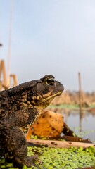 Close-up of a frog by water