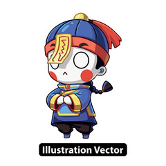 Cute chibi cartoon illustration of a traditional Chinese jiangshi from folklore vector