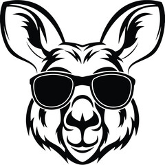kangaroo head wearing sunglasses showcases a distinctive black silhouette against the white backdrop