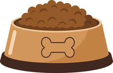 A full bowl of dry dog food with a bone emblem on the side offering nourishment and sustenance for beloved canine companions pets isolated on transparent background