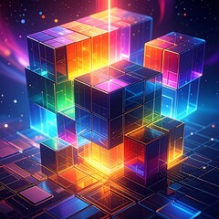 Abstract digital art of glowing cubes