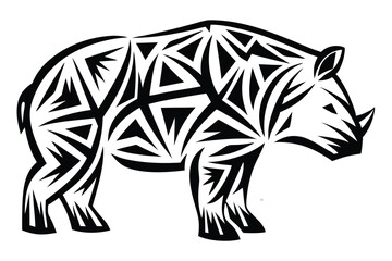 Line art reveals a striking rhino formed by bold triangles and polygonal geometry
