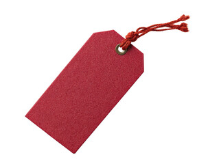 Red tag with twine for labeling and organizing items decor on a transparent background, cut out