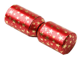 Festive holiday cracker with gold stars for Christmas celebration on a transparent background, cut out