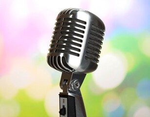 Vintage microphone on blurred background