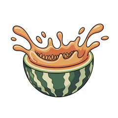 Watermelon slice with juice splashing around on transparent background