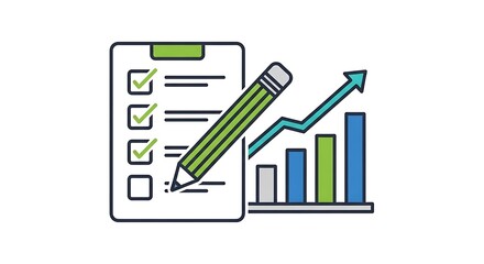 Checklist and Growth Chart Icon Representing Business Success and Planning.
