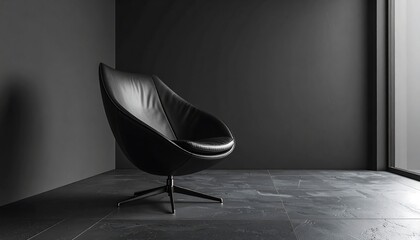 Modern Black Swivel Chair in a Minimalist Dark Interior