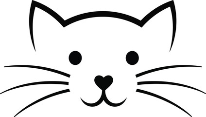 Simple cute hand drawn cat face line art graphic whimsical feline portrait for kids and pet lovers minimalist design isolated on transparent background