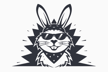 Monochrome bunny with sunglasses strikes a cool pose against geometric backdrop