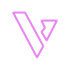 Neon letter v isolated on transparent background, glowing purple capital letter