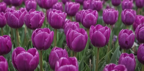 Close-up of vibrant purple tulips, lush petals , aesthetic, fresh