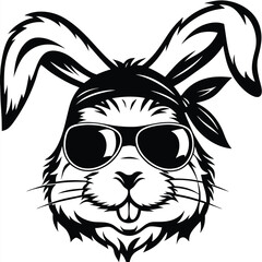 Monochrome rabbit head wearing sunglasses and a bandana looks stylish with its simple design