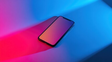 Minimal Mobile Device on Pink and Blue Background