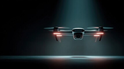 Cinematic Drone Hovering Under Dramatic Spotlight