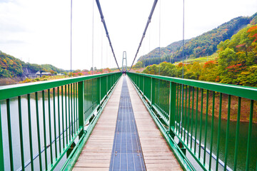 Momijidani Suspension Bridge in Shiobara onsen, Tochigi prefecture, Kanto, Japan.