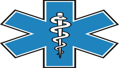 Star of life medical symbol caduceus emblem symbolizing emergency medical services and healthcare professionals isolated on transparent background