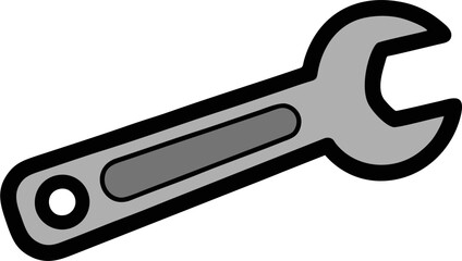 Stylized Gray Wrench with Black Outline and Interior Hole Detail
