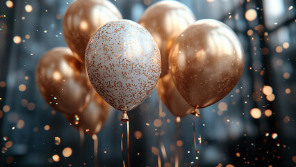 Gold Balloons With Confetti Create Elegant Celebration Atmosphere for Party Decor and Festive Mood.
