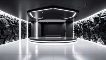 Modern Interior Design with Geometric Stage and Stone Walls