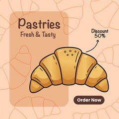 Fresh pastries bakery shop open sign with croissant