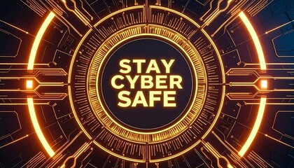 High-tech circular graphic with the message "Stay Cyber Safe.