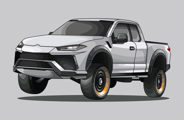 Grey Pickup Truck Vector Design Illustration