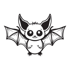 Cute Baby Bat Cartoon Tattoo Design, Black Vector Illustration Isolated On White Background
