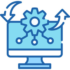 Obraz premium Flat Blue Line Automation Icon with Gear and Arrows