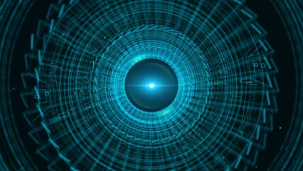 Digital Tunnel Illustrating Futuristic Technology with Blue Circular Patterns