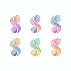 Naklejka premium Gradient Floral Letter S Icon Set Colorful Abstract Flower Logos for Branding and Design