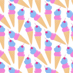 Ice cream seamless pattern, cute summer dessert wallpaper for kids, textile, gift wrapping, and festive design.