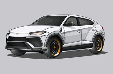 White SUV Luxury Car Illustration Side View