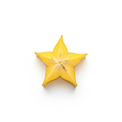 Obraz premium A conceptual and minimalist close-up of a single slice of carambola, isolated on a pristine white background de4