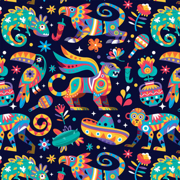Colorful Flat Alebrije Animal Illustrations Inspired by Mexican Folk Art