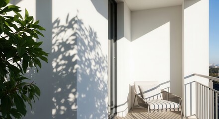 Serene balcony view with shadows creating a tranquil atmosphere in a modern home design