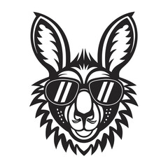 Silhouette of a cool kangaroo face wearing sunglasses reveals a unique monochrome appearance