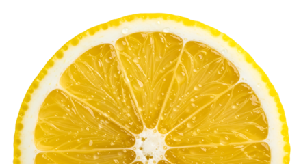 Close-up of a juicy lemon slice with water droplets